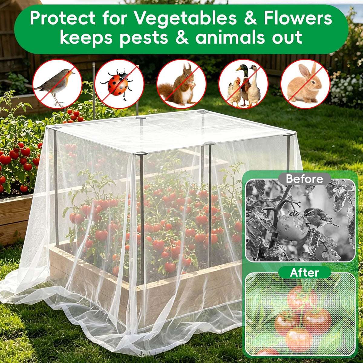 Metal Garden Netting Covers Kit, 6 Pack 2.6FT Poles, 10FTX13FT Mesh