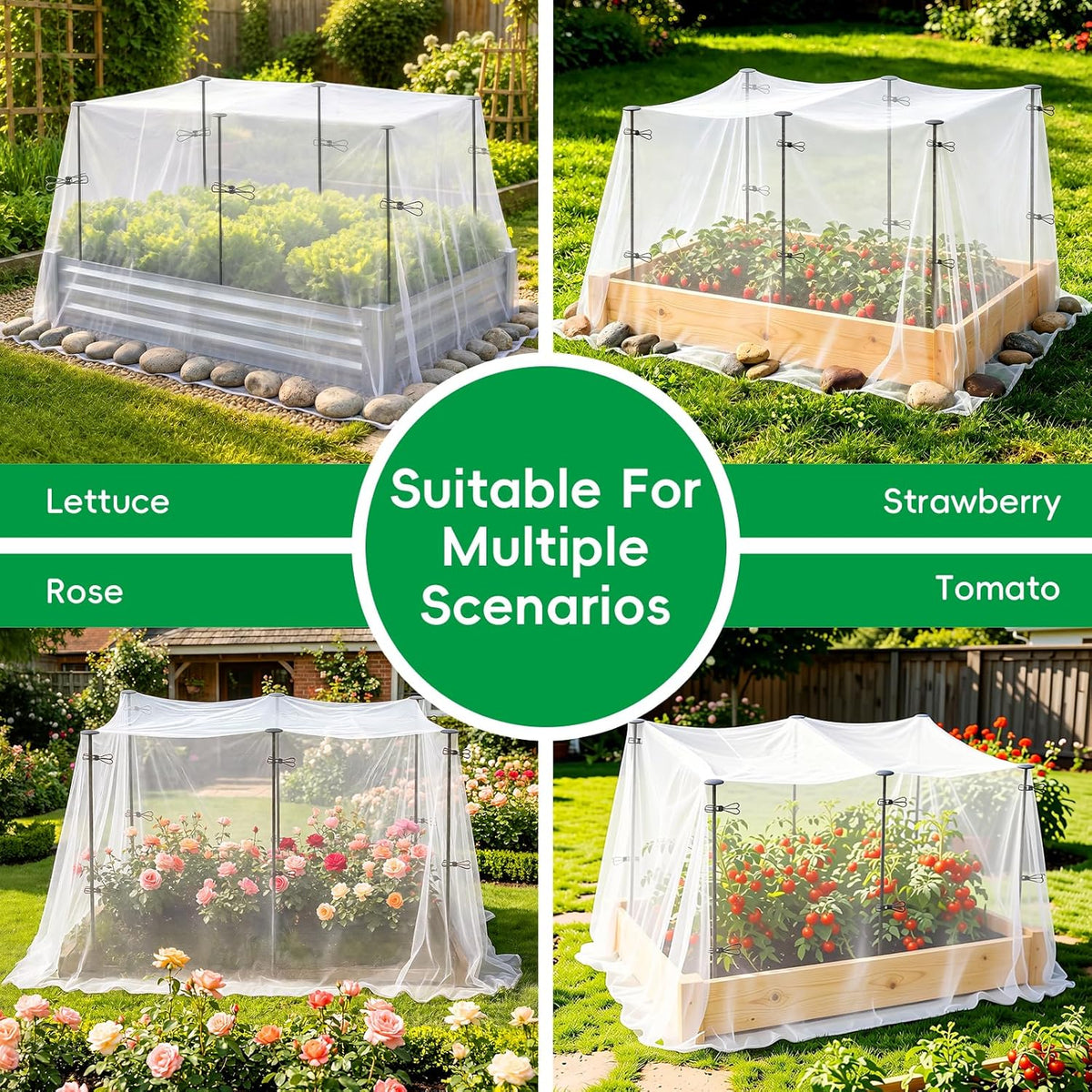 Metal Garden Netting Covers Kit, 6 Pack 2.6FT Poles, 10FTX13FT Mesh