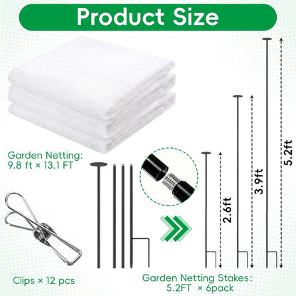 Metal Garden Netting Covers Kit, 6 Pack 2.6FT Poles, 10FTX13FT Mesh