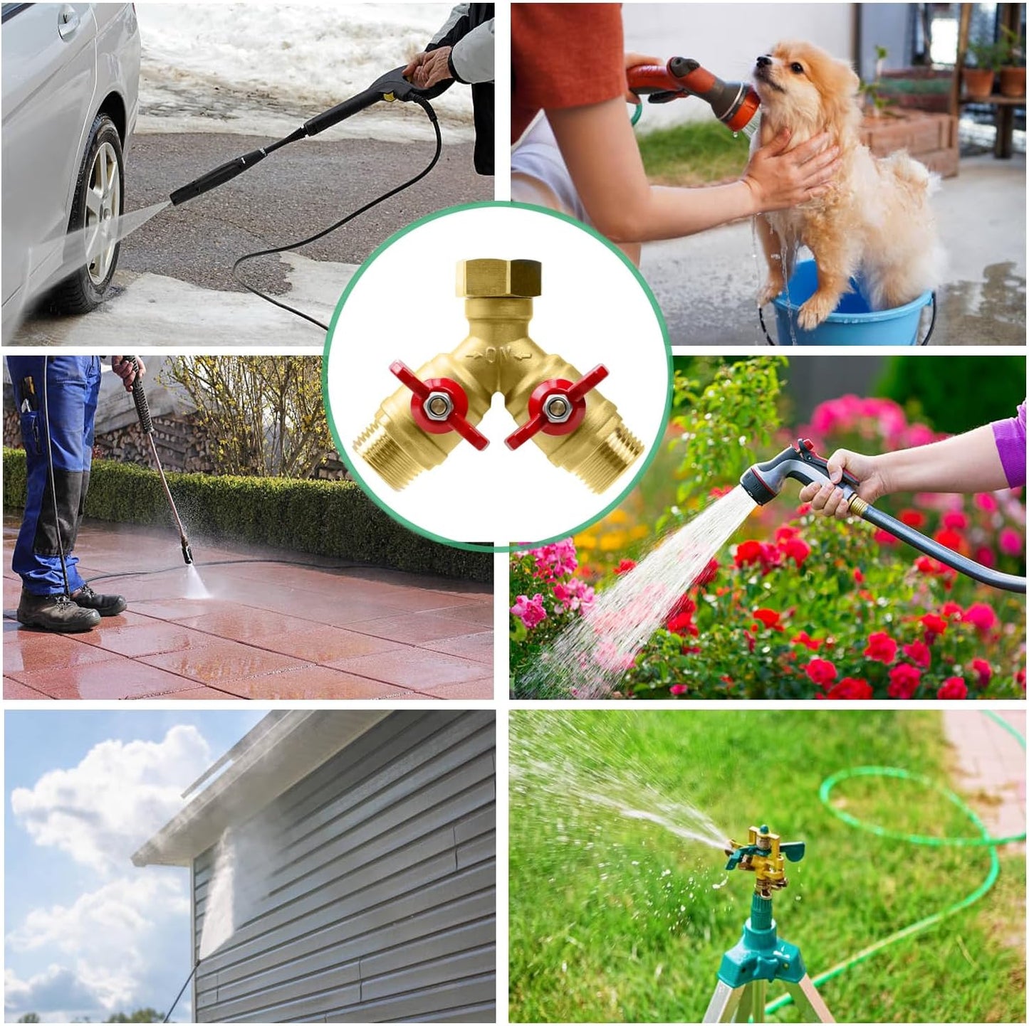 CUMIZON Brass 2-Way Garden Hose Splitter, Full Flow Style