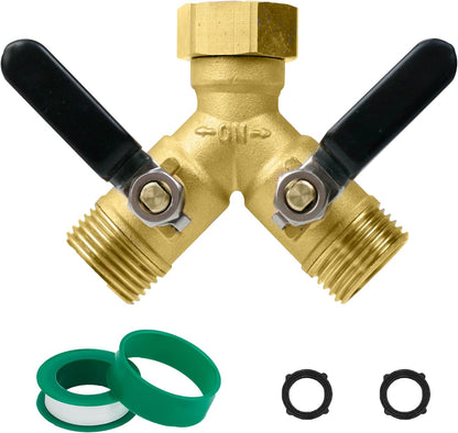 CUMIZON Brass 2-Way Garden Hose Splitter, Full Flow Style