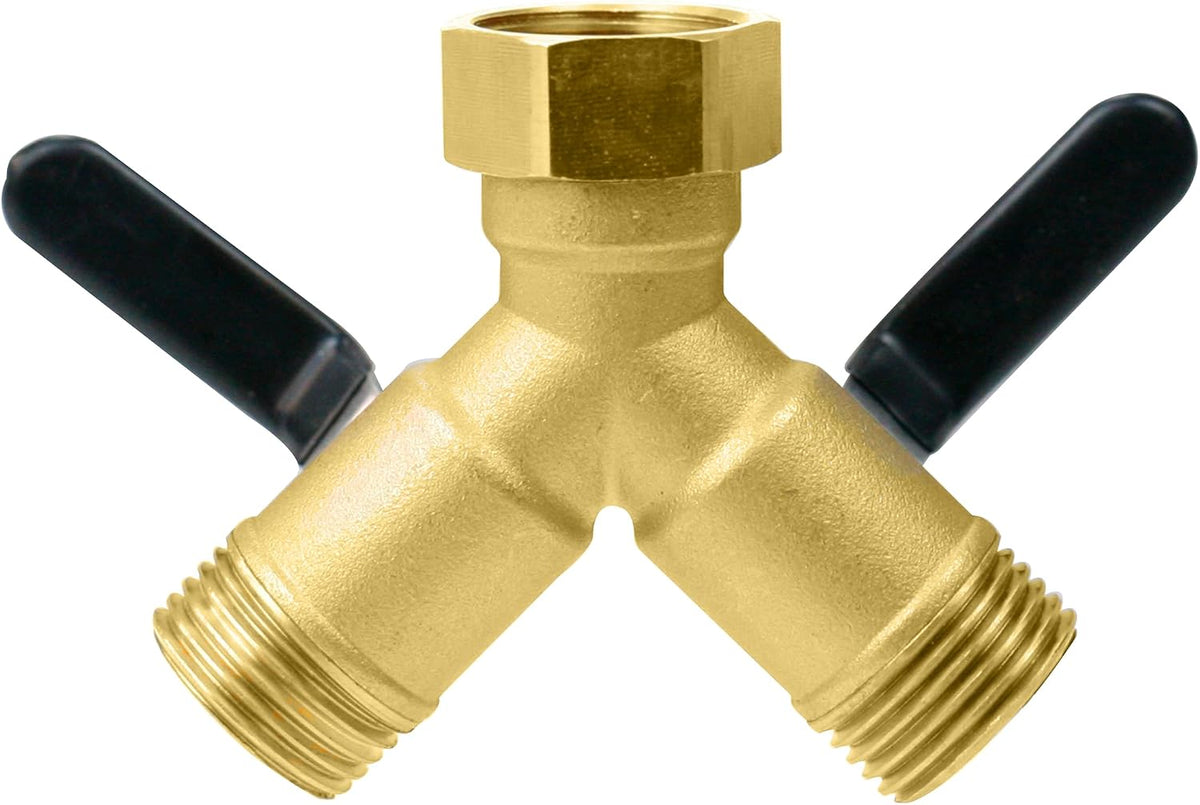 CUMIZON Brass 2-Way Garden Hose Splitter, Full Flow Style