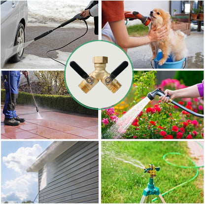 CUMIZON Brass 2-Way Garden Hose Splitter, Full Flow Style