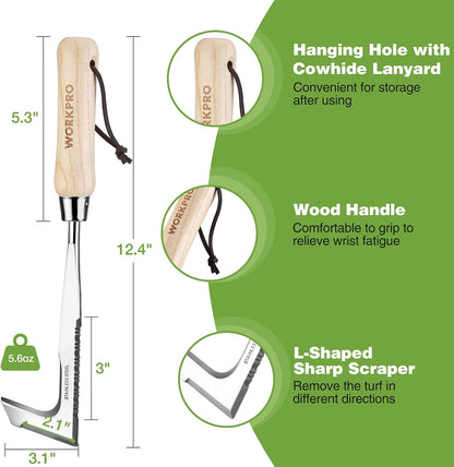 Crack Weeder, 12" Stainless Steel Crevice Weeding Tool with Ash Wooden Handle