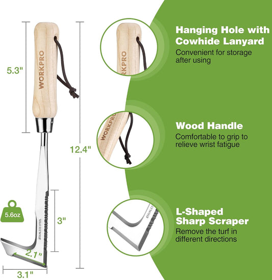 Crack Weeder, 12" Stainless Steel Crevice Weeding Tool with Ash Wooden Handle