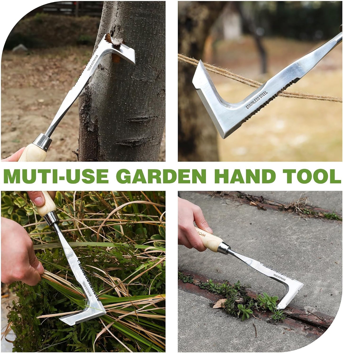 Crack Weeder, 12" Stainless Steel Crevice Weeding Tool with Ash Wooden Handle