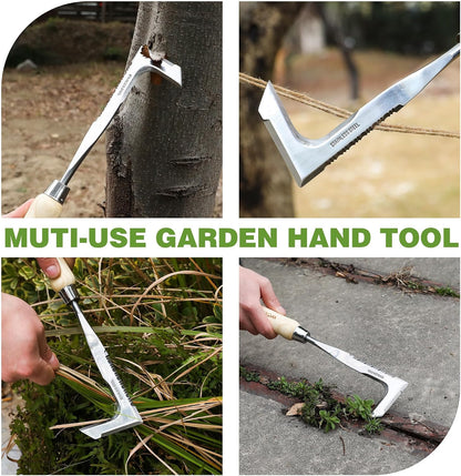 Crack Weeder, 12" Stainless Steel Crevice Weeding Tool with Ash Wooden Handle