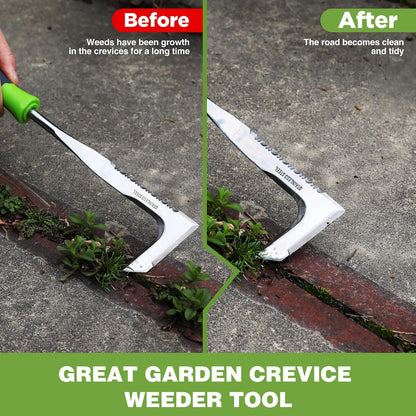 Crack Weeder, 12" Stainless Steel Crevice Weeding Tool with Ash Wooden Handle