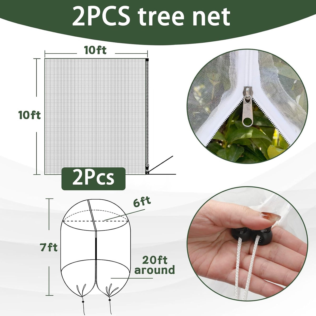 2 Pack 10x10 FT Fruit Tree Netting Apple Blueberry Zipper Drawstring