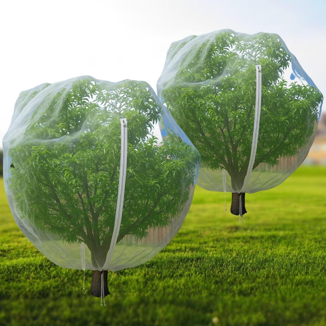 2 Pack 10x10 FT Fruit Tree Netting Apple Blueberry Zipper Drawstring