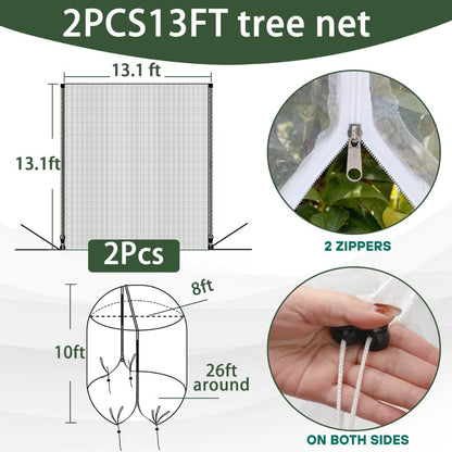 2 Pack 10x10 FT Fruit Tree Netting Apple Blueberry Zipper Drawstring