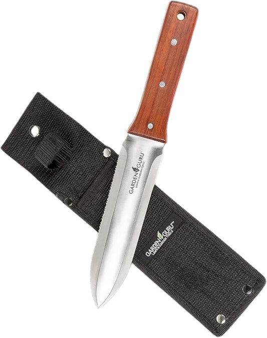 Hori Hori Gardening Knife for Weeding, Digging, Pruning, and Cultivating - Stainless Steel Full Tang Blade | Marks for Measuring Planting Depth