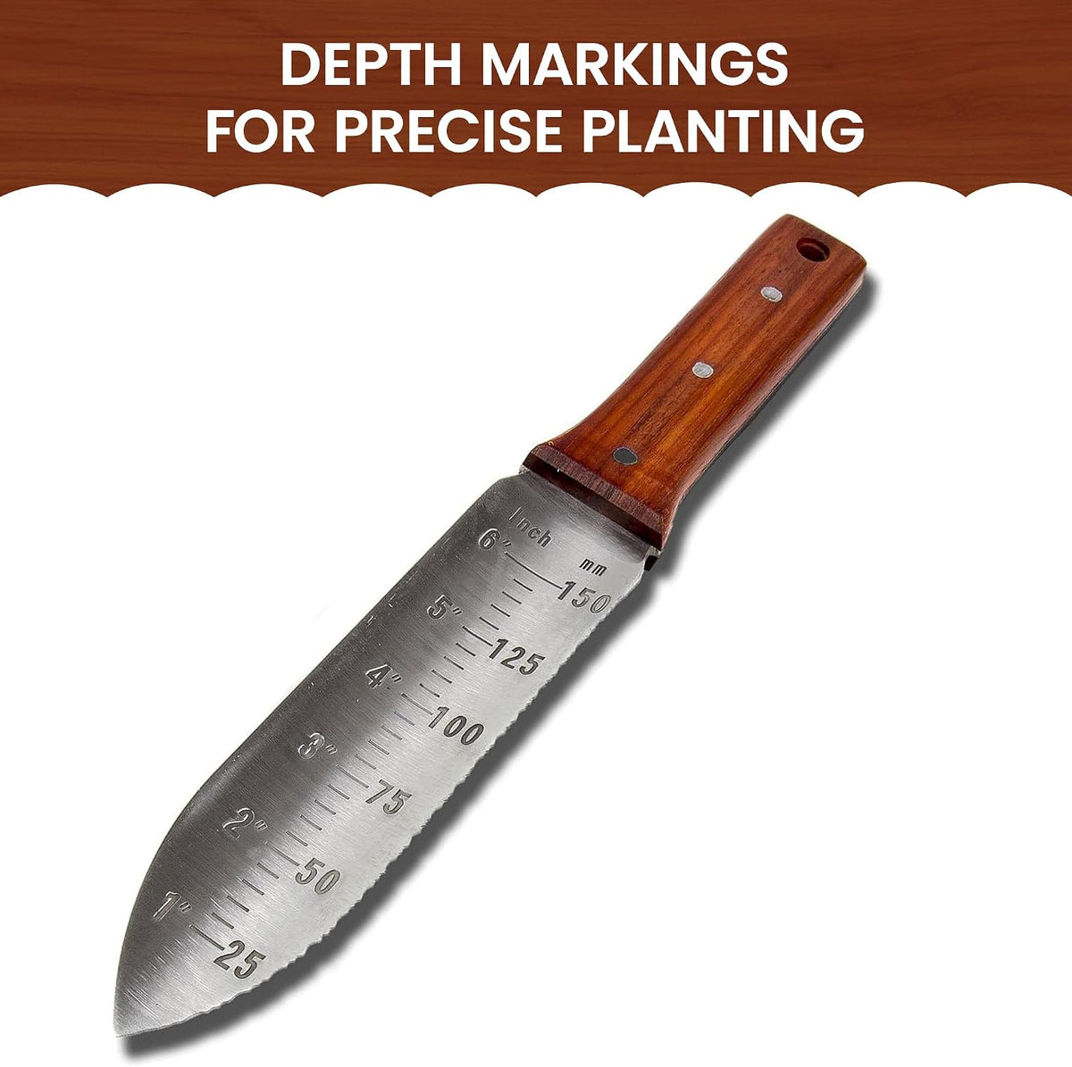 Hori Hori Gardening Knife for Weeding, Digging, Pruning, and Cultivating - Stainless Steel Full Tang Blade | Marks for Measuring Planting Depth