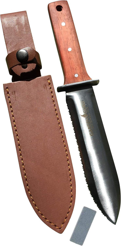 Hori Hori Gardening Knife for Weeding, Digging, Pruning, and Cultivating - Stainless Steel Full Tang Blade | Marks for Measuring Planting Depth