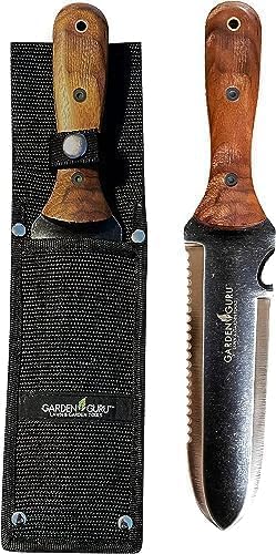 Hori Hori Gardening Knife for Weeding, Digging, Pruning, and Cultivating - Stainless Steel Full Tang Blade | Marks for Measuring Planting Depth