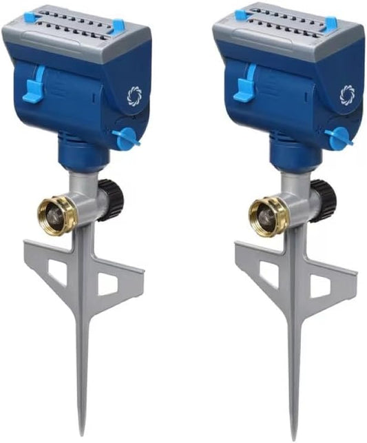 Oscillating Sprinkler with Metal Step Spike and Quick Connect Adapter Set, Control Watering Range, Width, and Flow Rate, Covers up to 4,069 sq.ft., AquaVive SR16 [2-Pack]