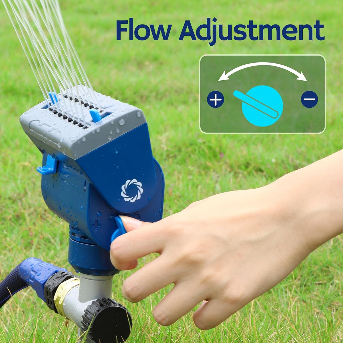 Oscillating Sprinkler with Metal Step Spike and Quick Connect Adapter Set, Control Watering Range, Width, and Flow Rate, Covers up to 4,069 sq.ft., AquaVive SR16 [2-Pack]