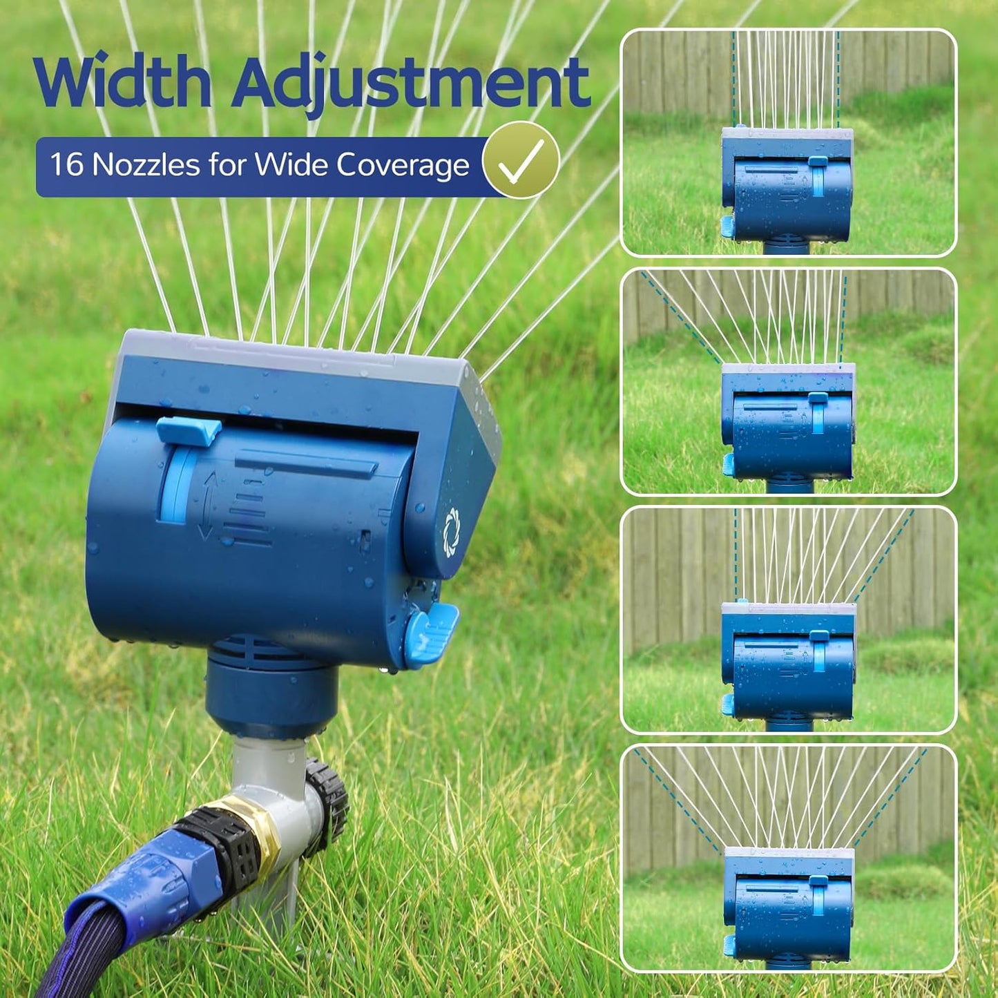 Oscillating Sprinkler with Metal Step Spike and Quick Connect Adapter Set, Control Watering Range, Width, and Flow Rate, Covers up to 4,069 sq.ft., AquaVive SR16 [2-Pack]
