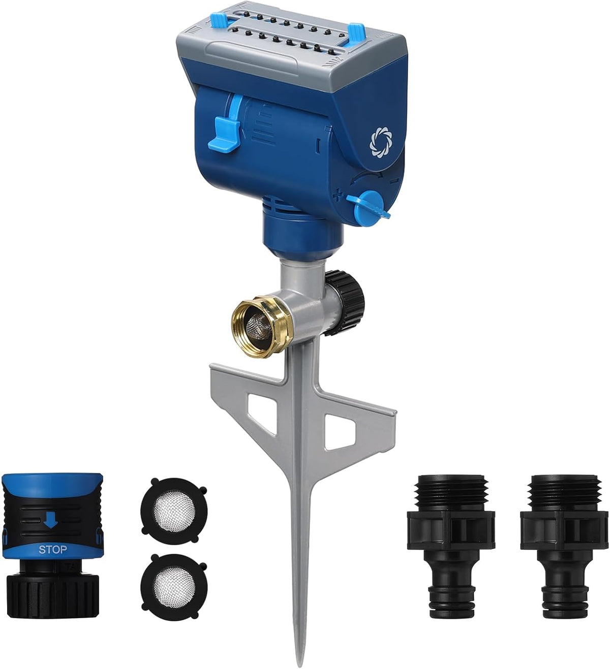 Oscillating Sprinkler with Metal Step Spike and Quick Connect Adapter Set, Control Watering Range, Width, and Flow Rate, Covers up to 4,069 sq.ft., AquaVive SR16 [2-Pack]
