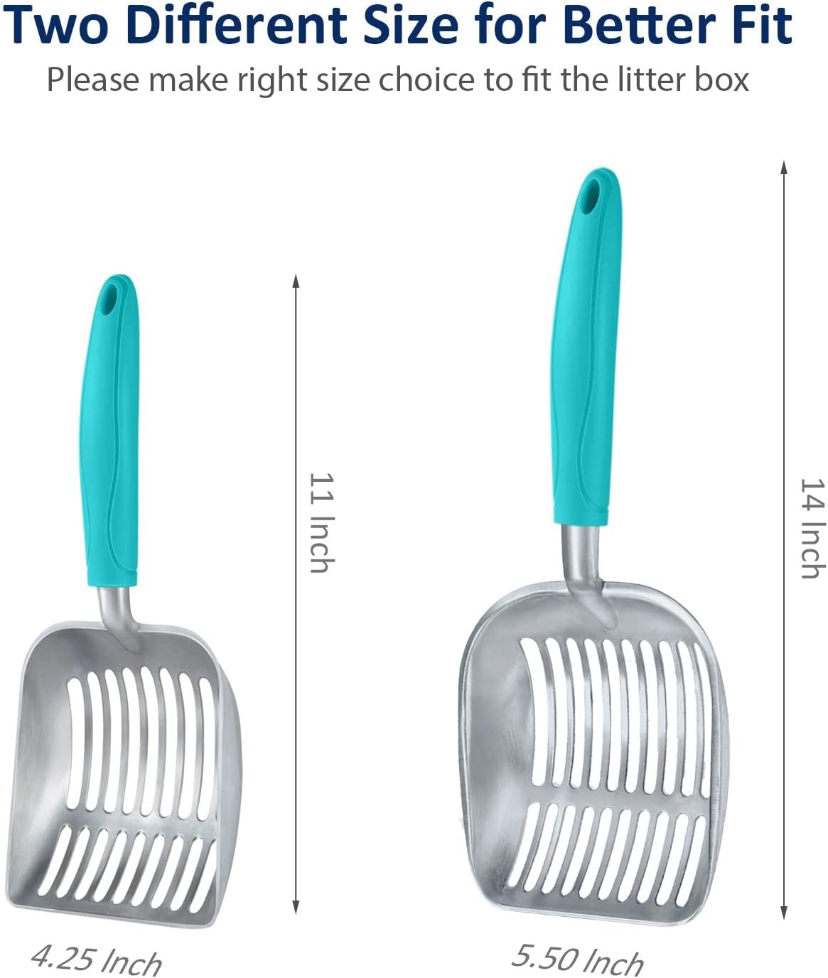 Cat Litter Scoop, Aluminum Alloy Sifter, Kitty Metal Scooper, Deep Shovel, Long Handle, Poop Sifting, Kitten Pooper Lifter, Durable, Heavy Duty, for Litter Box