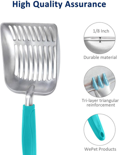 Cat Litter Scoop, Aluminum Alloy Sifter, Kitty Metal Scooper, Deep Shovel, Long Handle, Poop Sifting, Kitten Pooper Lifter, Durable, Heavy Duty, for Litter Box