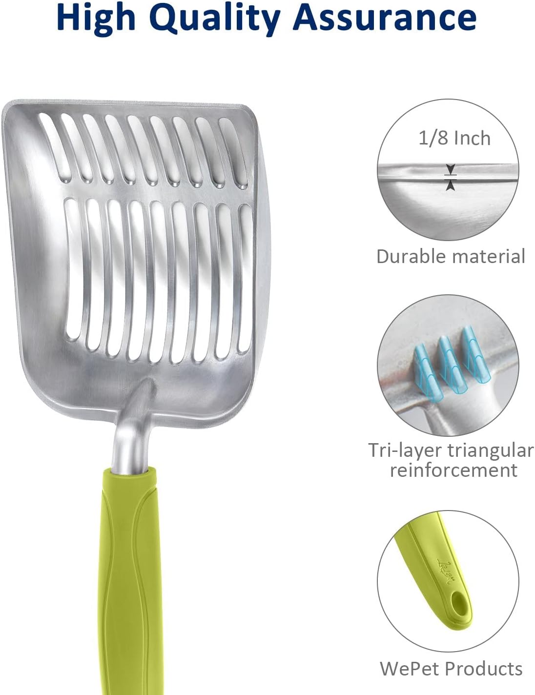 Cat Litter Scoop, Aluminum Alloy Sifter, Kitty Metal Scooper, Deep Shovel, Long Handle, Poop Sifting, Kitten Pooper Lifter, Durable, Heavy Duty, for Litter Box