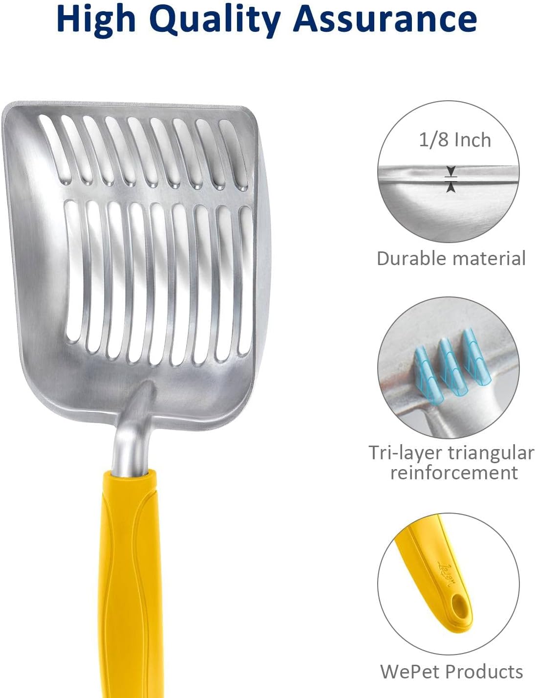 Cat Litter Scoop, Aluminum Alloy Sifter, Kitty Metal Scooper, Deep Shovel, Long Handle, Poop Sifting, Kitten Pooper Lifter, Durable, Heavy Duty, for Litter Box