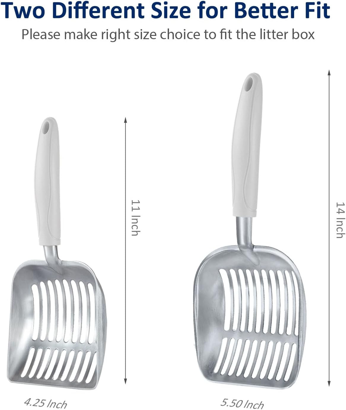 Cat Litter Scoop, Aluminum Alloy Sifter, Kitty Metal Scooper, Deep Shovel, Long Handle, Poop Sifting, Kitten Pooper Lifter, Durable, Heavy Duty, for Litter Box