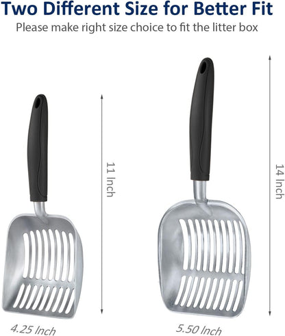 Cat Litter Scoop, Aluminum Alloy Sifter, Kitty Metal Scooper, Deep Shovel, Long Handle, Poop Sifting, Kitten Pooper Lifter, Durable, Heavy Duty, for Litter Box