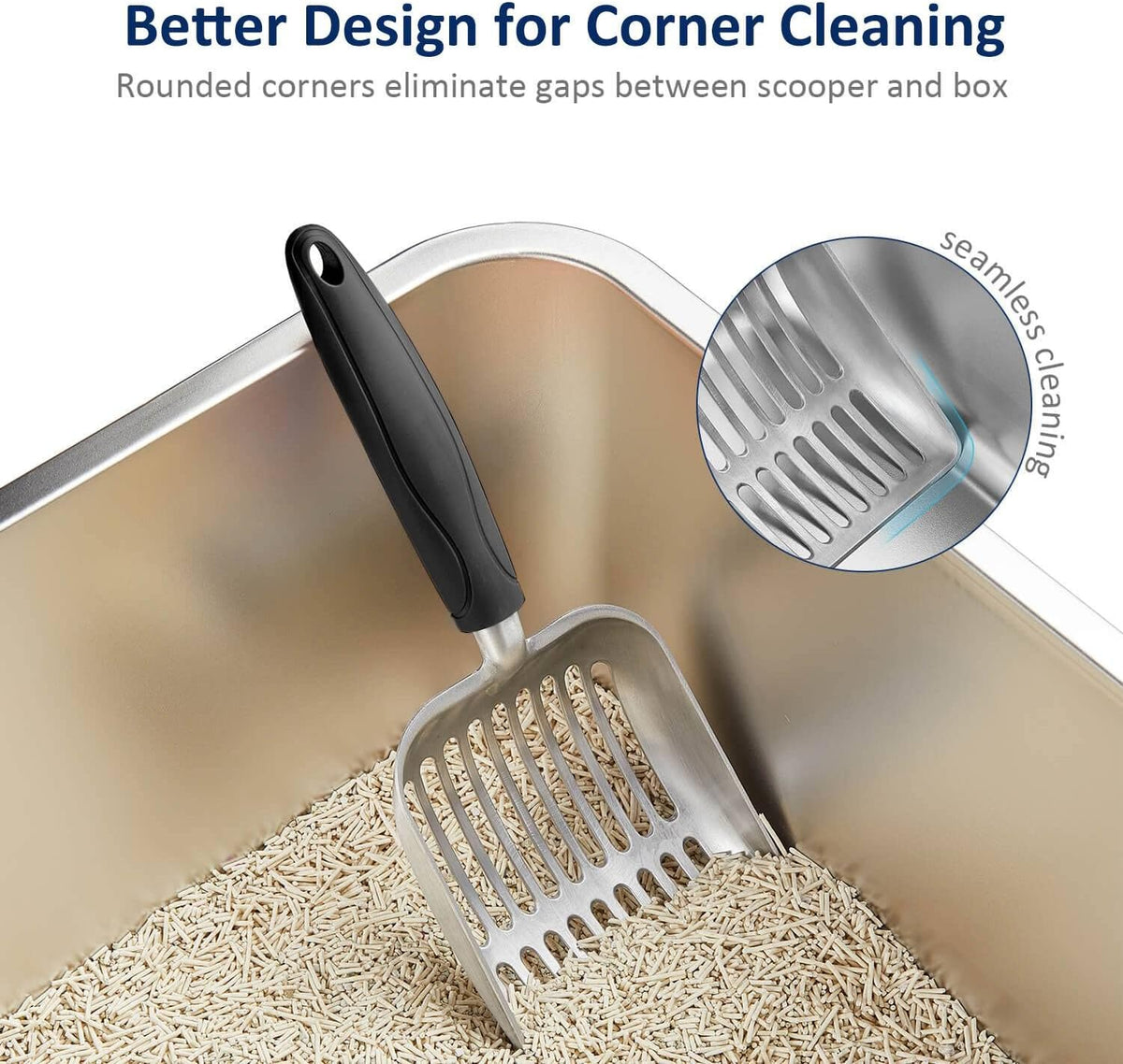 Cat Litter Scoop, Aluminum Alloy Sifter, Kitty Metal Scooper, Deep Shovel, Long Handle, Poop Sifting, Kitten Pooper Lifter, Durable, Heavy Duty, for Litter Box