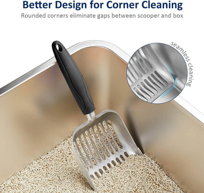 Cat Litter Scoop, Aluminum Alloy Sifter, Kitty Metal Scooper, Deep Shovel, Long Handle, Poop Sifting, Kitten Pooper Lifter, Durable, Heavy Duty, for Litter Box