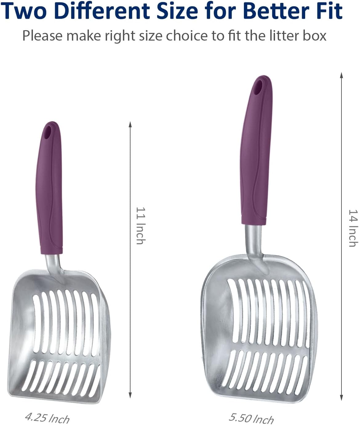 Cat Litter Scoop, Aluminum Alloy Sifter, Kitty Metal Scooper, Deep Shovel, Long Handle, Poop Sifting, Kitten Pooper Lifter, Durable, Heavy Duty, for Litter Box