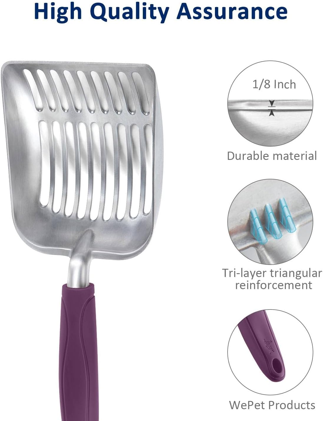 Cat Litter Scoop, Aluminum Alloy Sifter, Kitty Metal Scooper, Deep Shovel, Long Handle, Poop Sifting, Kitten Pooper Lifter, Durable, Heavy Duty, for Litter Box