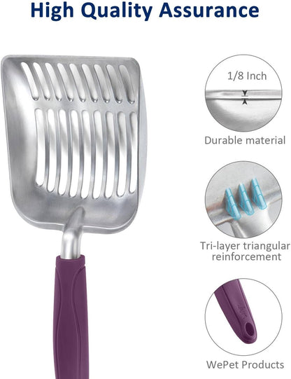 Cat Litter Scoop, Aluminum Alloy Sifter, Kitty Metal Scooper, Deep Shovel, Long Handle, Poop Sifting, Kitten Pooper Lifter, Durable, Heavy Duty, for Litter Box