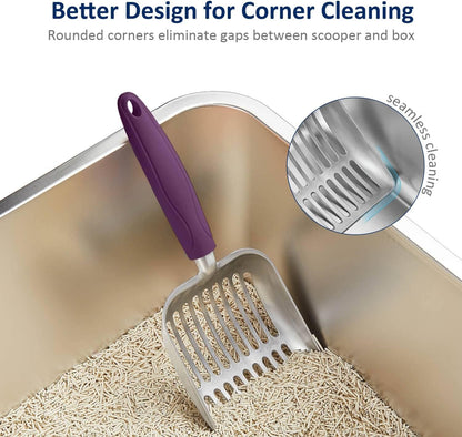 Cat Litter Scoop, Aluminum Alloy Sifter, Kitty Metal Scooper, Deep Shovel, Long Handle, Poop Sifting, Kitten Pooper Lifter, Durable, Heavy Duty, for Litter Box
