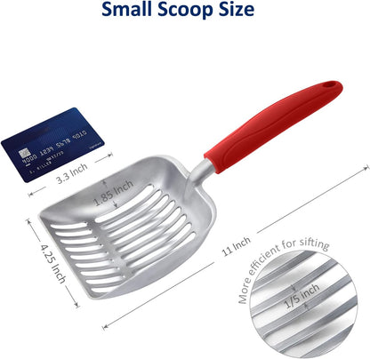 Cat Litter Scoop, Aluminum Alloy Sifter, Kitty Metal Scooper, Deep Shovel, Long Handle, Poop Sifting, Kitten Pooper Lifter, Durable, Heavy Duty, for Litter Box