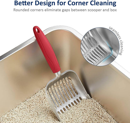 Cat Litter Scoop, Aluminum Alloy Sifter, Kitty Metal Scooper, Deep Shovel, Long Handle, Poop Sifting, Kitten Pooper Lifter, Durable, Heavy Duty, for Litter Box