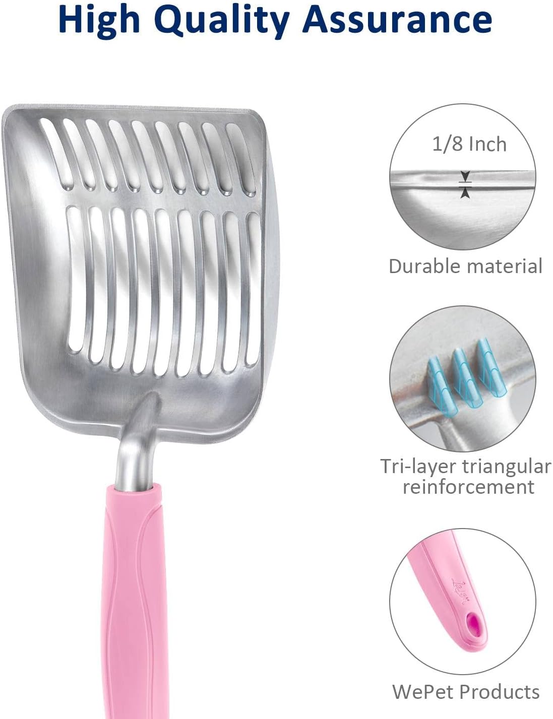 Cat Litter Scoop, Aluminum Alloy Sifter, Kitty Metal Scooper, Deep Shovel, Long Handle, Poop Sifting, Kitten Pooper Lifter, Durable, Heavy Duty, for Litter Box
