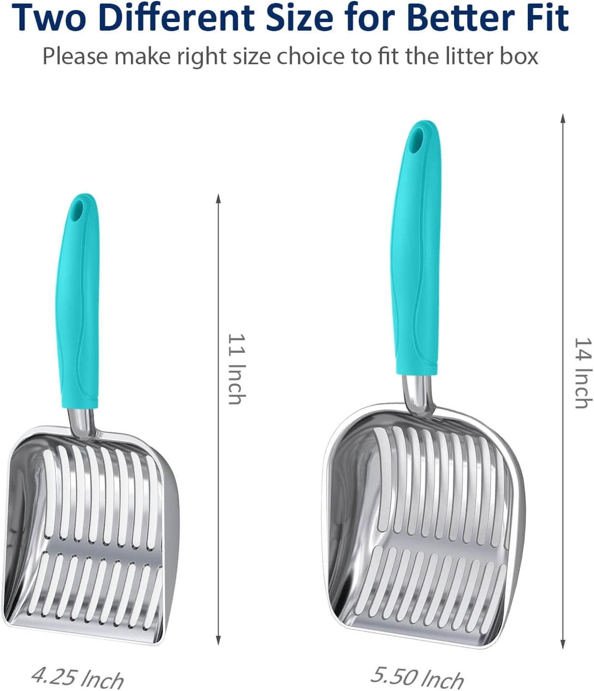 Cat Litter Scoop, Aluminum Alloy Sifter, Kitty Metal Scooper, Deep Shovel, Long Handle, Poop Sifting, Kitten Pooper Lifter, Durable, Heavy Duty, for Litter Box