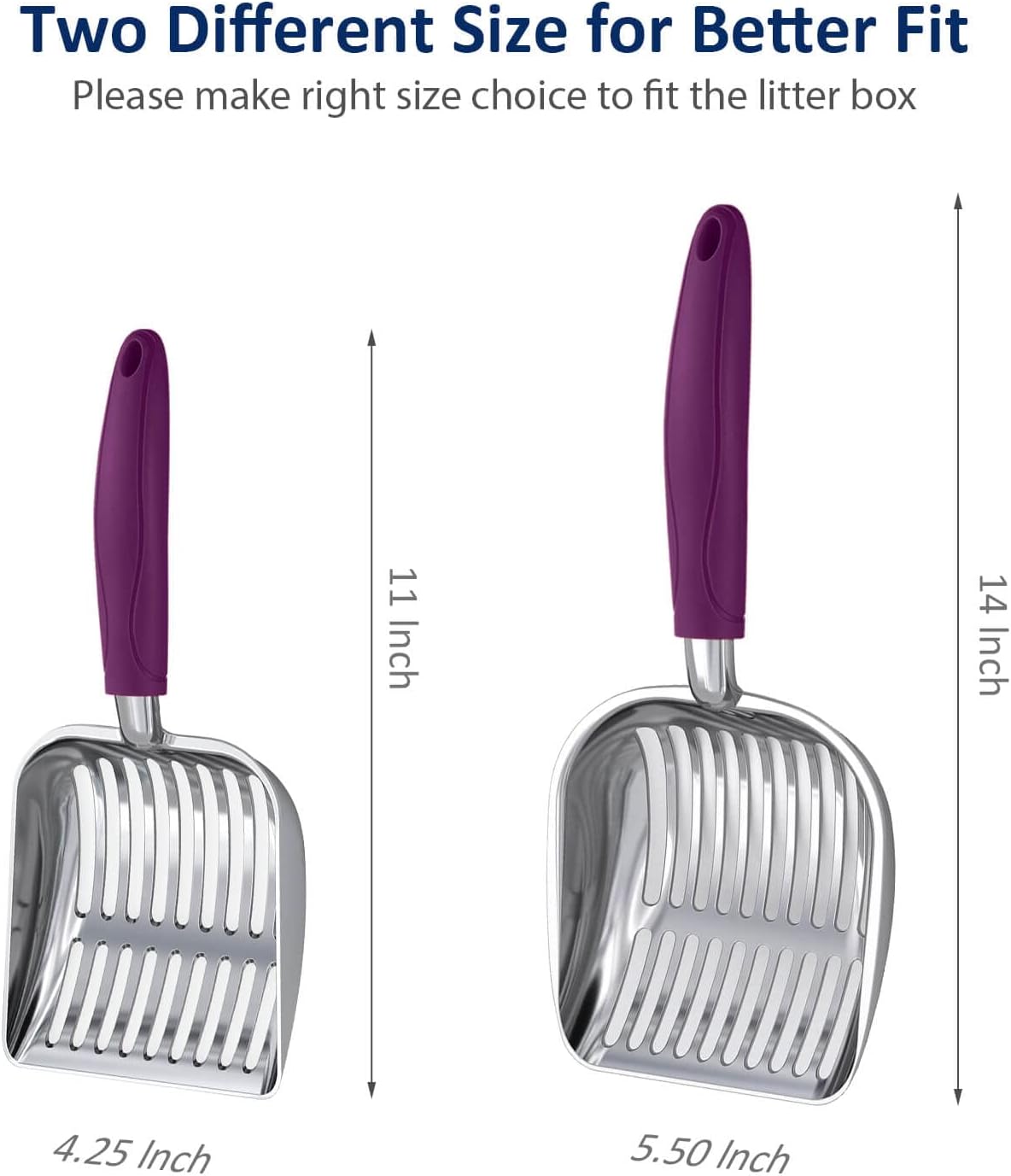 Cat Litter Scoop, Aluminum Alloy Sifter, Kitty Metal Scooper, Deep Shovel, Long Handle, Poop Sifting, Kitten Pooper Lifter, Durable, Heavy Duty, for Litter Box