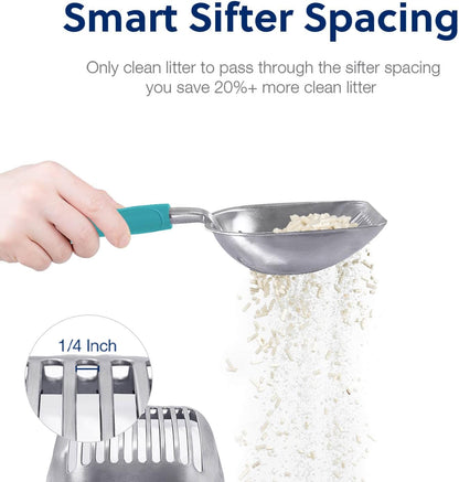 Cat Litter Scoop, Aluminum Alloy Sifter, Kitty Metal Scooper, Deep Shovel, Long Handle, Poop Sifting, Kitten Pooper Lifter, Durable, Heavy Duty, for Litter Box