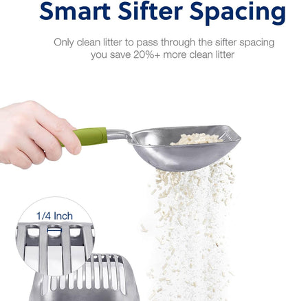 Cat Litter Scoop, Aluminum Alloy Sifter, Kitty Metal Scooper, Deep Shovel, Long Handle, Poop Sifting, Kitten Pooper Lifter, Durable, Heavy Duty, for Litter Box