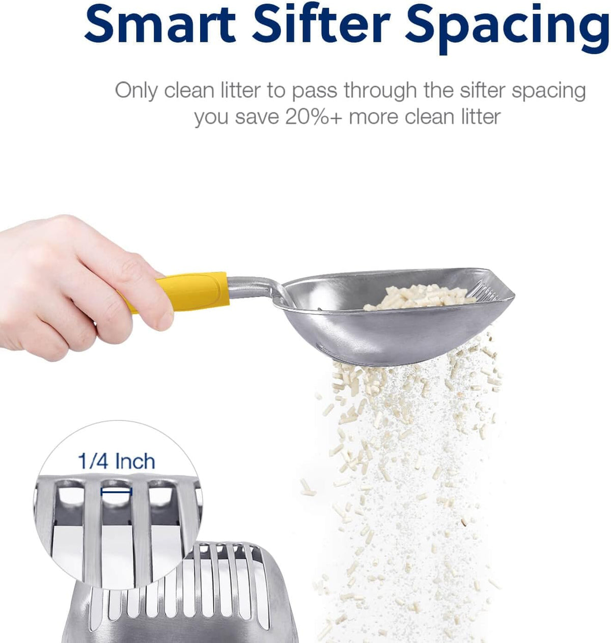 Cat Litter Scoop, Aluminum Alloy Sifter, Kitty Metal Scooper, Deep Shovel, Long Handle, Poop Sifting, Kitten Pooper Lifter, Durable, Heavy Duty, for Litter Box