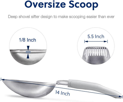 Cat Litter Scoop, Aluminum Alloy Sifter, Kitty Metal Scooper, Deep Shovel, Long Handle, Poop Sifting, Kitten Pooper Lifter, Durable, Heavy Duty, for Litter Box