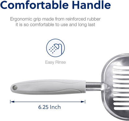 Cat Litter Scoop, Aluminum Alloy Sifter, Kitty Metal Scooper, Deep Shovel, Long Handle, Poop Sifting, Kitten Pooper Lifter, Durable, Heavy Duty, for Litter Box