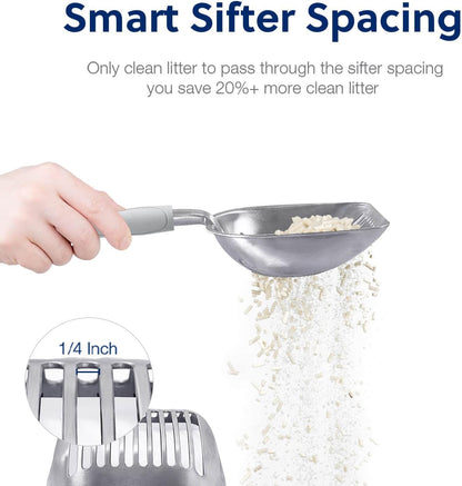 Cat Litter Scoop, Aluminum Alloy Sifter, Kitty Metal Scooper, Deep Shovel, Long Handle, Poop Sifting, Kitten Pooper Lifter, Durable, Heavy Duty, for Litter Box