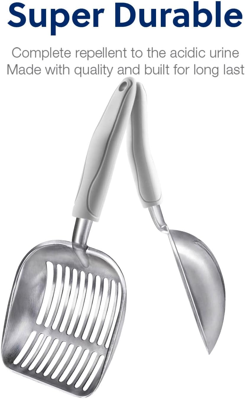 Cat Litter Scoop, Aluminum Alloy Sifter, Kitty Metal Scooper, Deep Shovel, Long Handle, Poop Sifting, Kitten Pooper Lifter, Durable, Heavy Duty, for Litter Box
