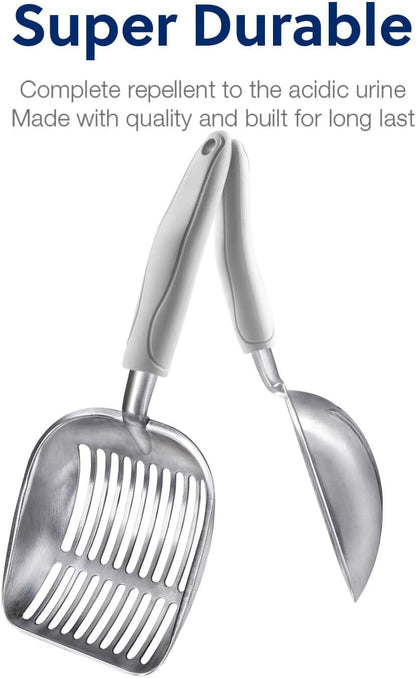 Cat Litter Scoop, Aluminum Alloy Sifter, Kitty Metal Scooper, Deep Shovel, Long Handle, Poop Sifting, Kitten Pooper Lifter, Durable, Heavy Duty, for Litter Box