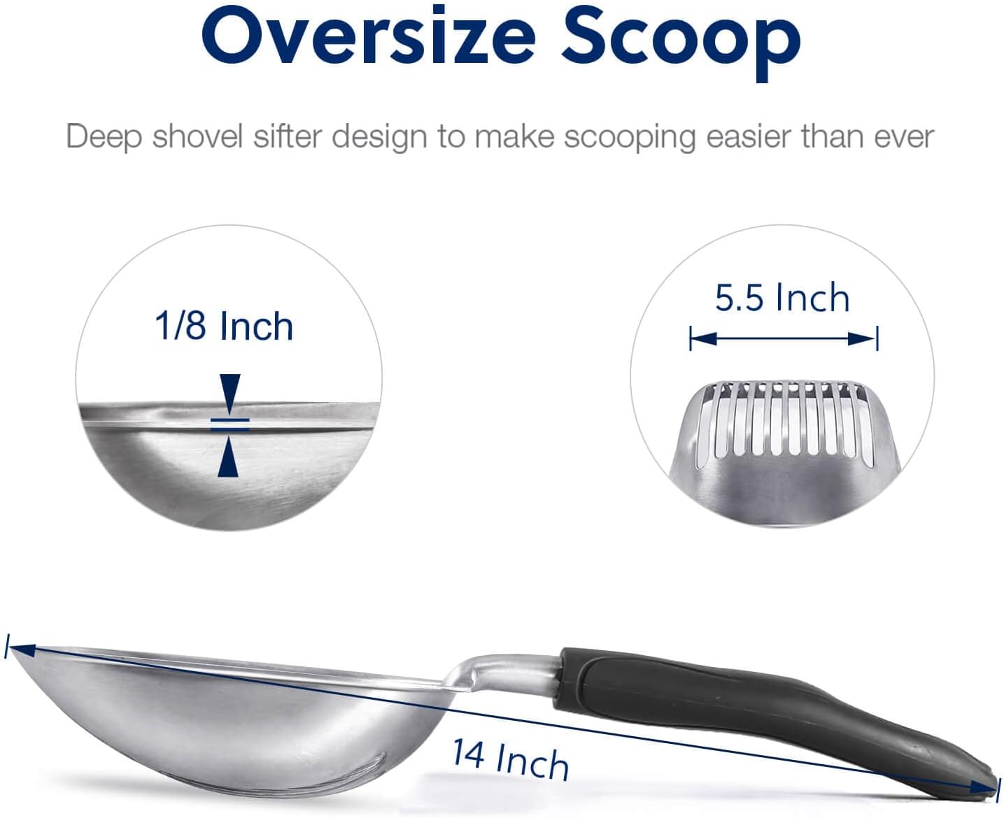 Cat Litter Scoop, Aluminum Alloy Sifter, Kitty Metal Scooper, Deep Shovel, Long Handle, Poop Sifting, Kitten Pooper Lifter, Durable, Heavy Duty, for Litter Box
