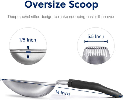 Cat Litter Scoop, Aluminum Alloy Sifter, Kitty Metal Scooper, Deep Shovel, Long Handle, Poop Sifting, Kitten Pooper Lifter, Durable, Heavy Duty, for Litter Box